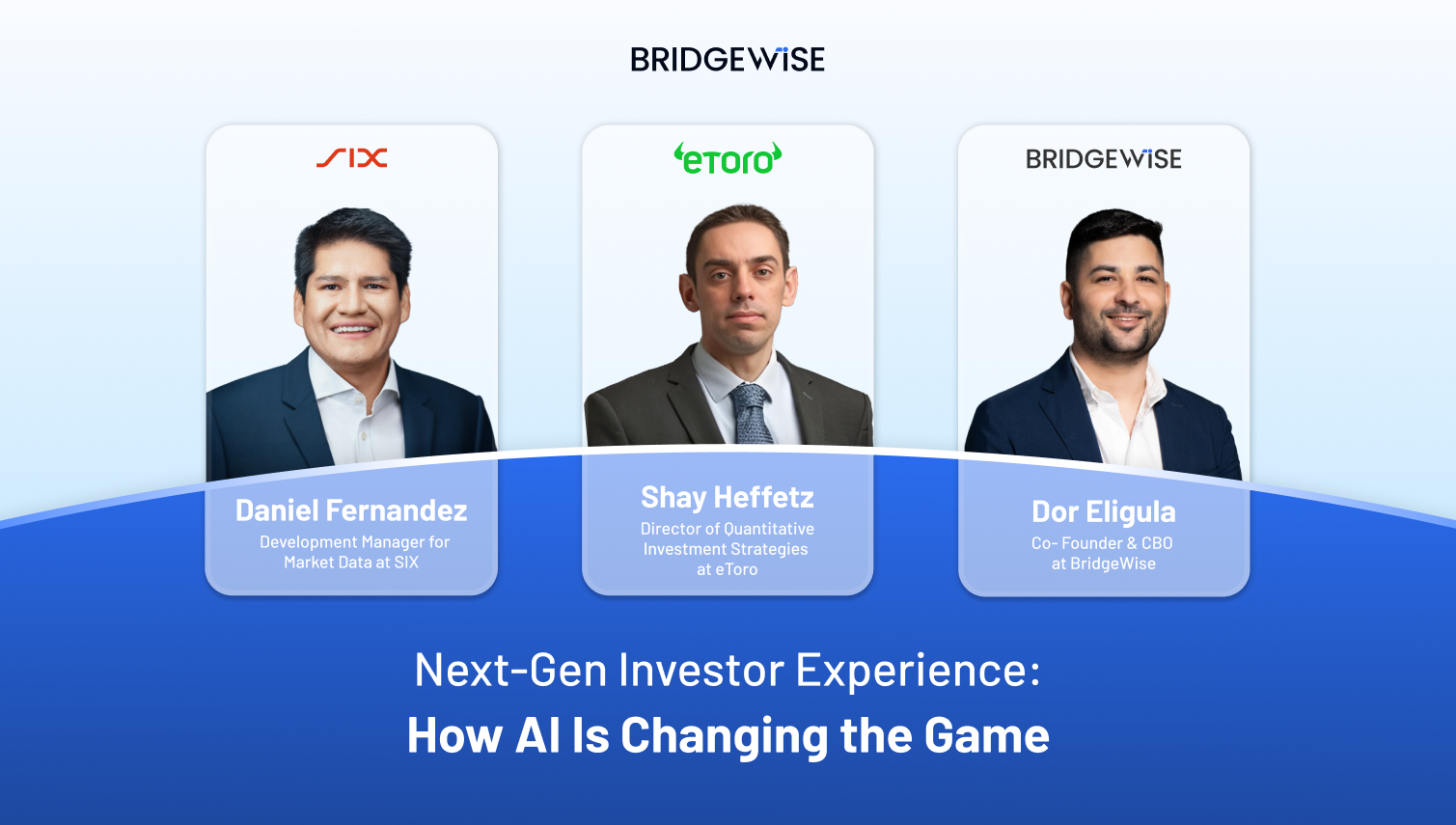 Three speakers discussing AI in investing.