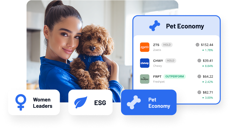 Woman holding a small dog.